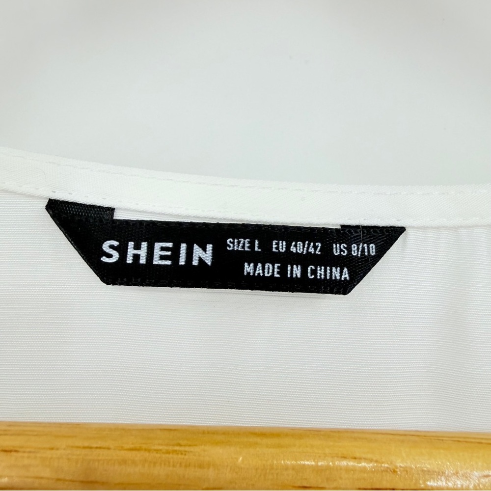 SHEIN White Button-Down Ruffle Feminine Sweet Classy Valley Blouse Size Large - Picture 4 of 5